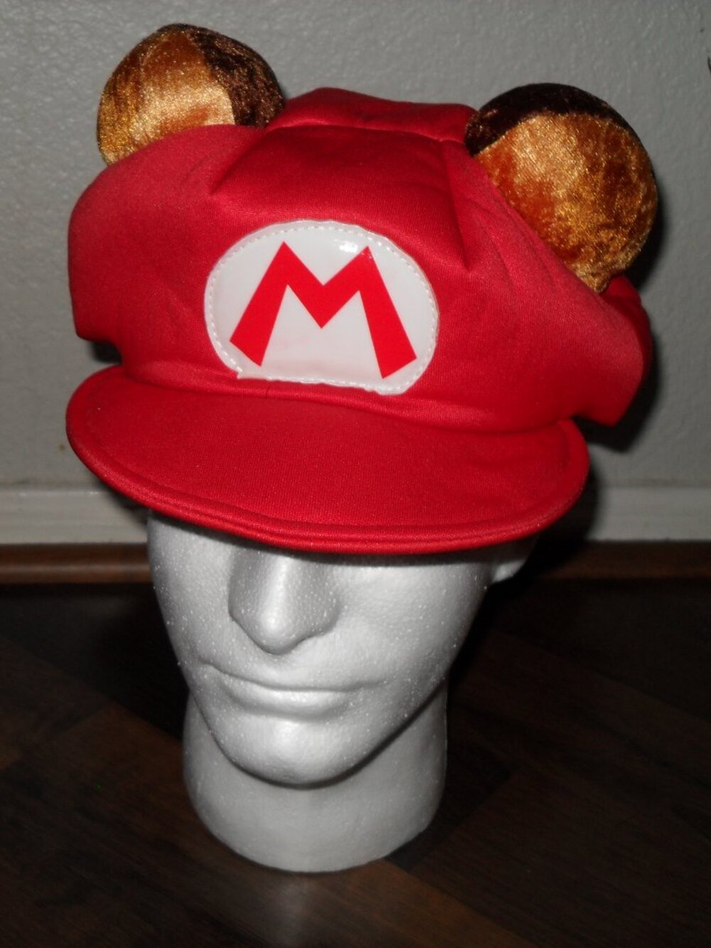 Official Super Mario Tanooki Costume Hat – Red Mario Cap with Plush Racoon Ears